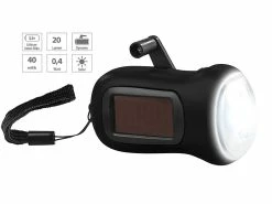 PEARL Solar Taschenlampe:Dynamo-Taschenlampe Mit Solarpanel, 3 LEDs, 0,4 Watt, 20 Lumen, Akku