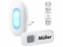 CASAcontrol Lichtklingel:Steckdosen-Funk-Klingel Mit Optischem Signal, 15 Melodien, 50 M, IP54