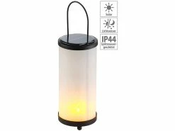 Lunartec Deko Lichter:Solar-LED-Laterne, Glas/Metall, Realistischer Fackel-Effekt, 96 LEDs