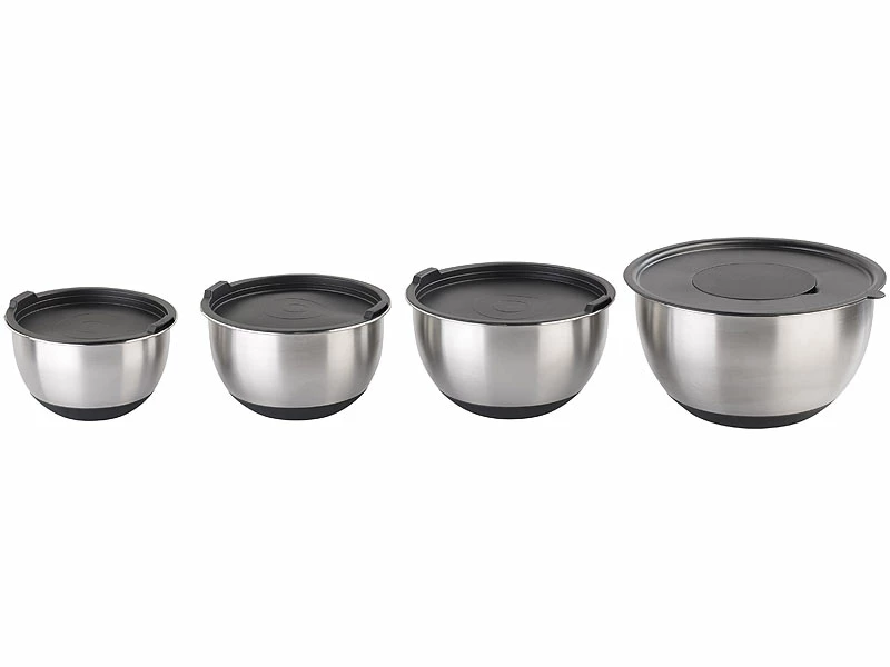 Rosenstein & Söhne Edelstahlschüssel:11-teiliges Premium-Rührschüssel-Set Mit 3 Reibeaufsätzen, Edelstahl 9 Rosenstein & Söhne Edelstahlschüssel:11-teiliges Premium-Rührschüssel-Set Mit 3 Reibeaufsätzen, Edelstahl – Bild 9