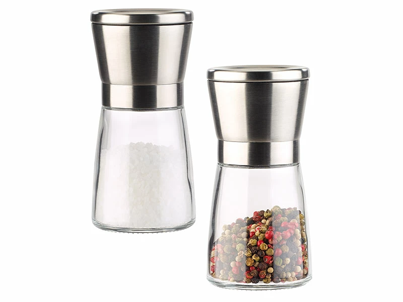 PEARL Mühlen:Manuelle Gewürzmühle Mit Keramik-Mahlwerk, Glas Und Edelstahl, 2er-Set 2 PEARL Mühlen:Manuelle Gewürzmühle Mit Keramik-Mahlwerk, Glas Und Edelstahl, 2er-Set – Bild 2