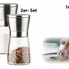 PEARL Mühlen:Manuelle Gewürzmühle Mit Keramik-Mahlwerk, Glas Und Edelstahl, 2er-Set