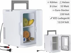 Rosenstein & Söhne Kleinkühlschrank:Mobiler Mini-Kühlschrank Mit Wärmefunktion, 12 & 230 V, 8 Liter
