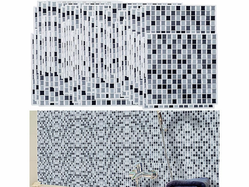 Infactory 3D Fliesen Selbstklebend:Selbstklebende 3D-Mosaik-Fliesenaufkleber "Dezent", 26x26 Cm, 20er-Set 1 Infactory 3D Fliesen Selbstklebend:Selbstklebende 3D-Mosaik-Fliesenaufkleber "Dezent", 26x26 Cm, 20er-Set