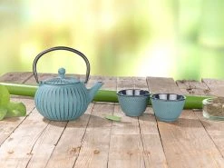 Rosenstein & Söhne Teeservice:Asiatische Teekanne, Untersetzer Und 2 Becher Aus Gusseisen, Blau -Haushalt Verkäufe nx8160 4