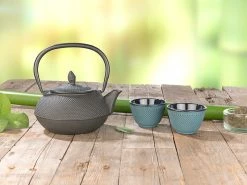 Rosenstein & Söhne Teeservice:Asiatische Teekanne, Untersetzer Und 2 Becher Aus Gusseisen, Blau -Haushalt Verkäufe nx8173 4