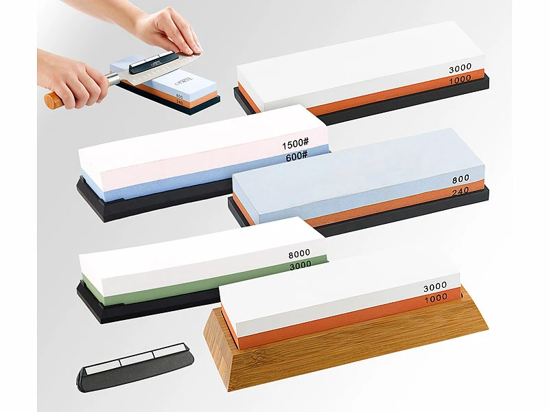 TokioKitchenWare Messerschleifstein:4er-Set Doppel-Wasser-Schleifsteine Mit Haltern, Körnung 240 - 8000 1 TokioKitchenWare Messerschleifstein:4er-Set Doppel-Wasser-Schleifsteine Mit Haltern, Körnung 240 - 8000