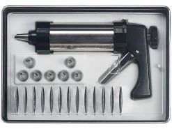 Rosenstein & Söhne Teigspritze:Profi-Edelstahl-Gebäckpresse & Garnierspritze, 13 Schablonen, 8 Tüllen -Haushalt Verkäufe nx8806 5