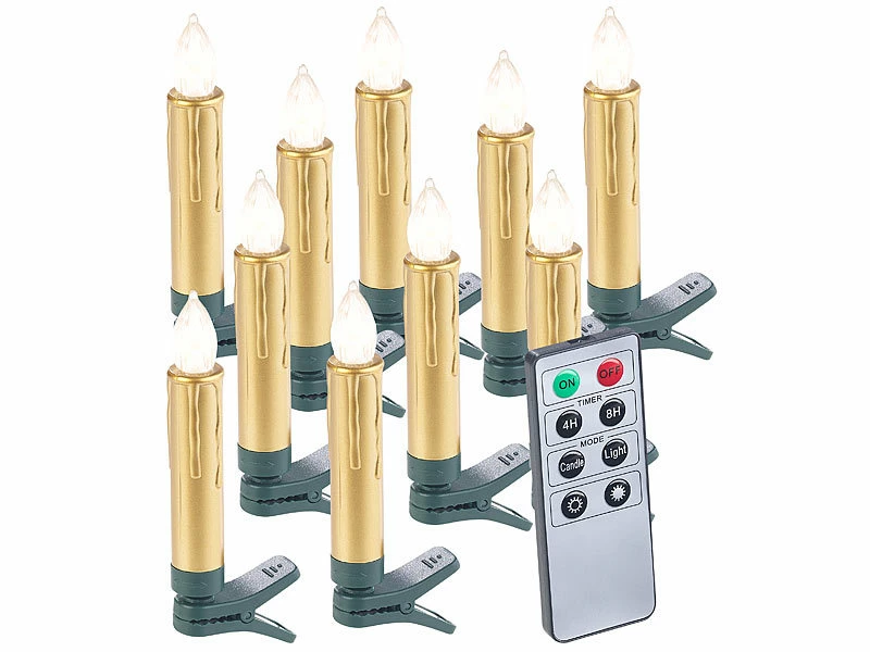 Lunartec LED Baumkerzen:30er-Set LED-Weihnachtsbaumkerzen Mit Fernbedienung Und Timer, Gold 2 Lunartec LED Baumkerzen:30er-Set LED-Weihnachtsbaumkerzen Mit Fernbedienung Und Timer, Gold – Bild 2