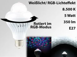 Lunartec Discolampe:Rotierende Disco-LED-Lampe, Galaxie-Effekt, Weißlichtmodus, E27, 5 W