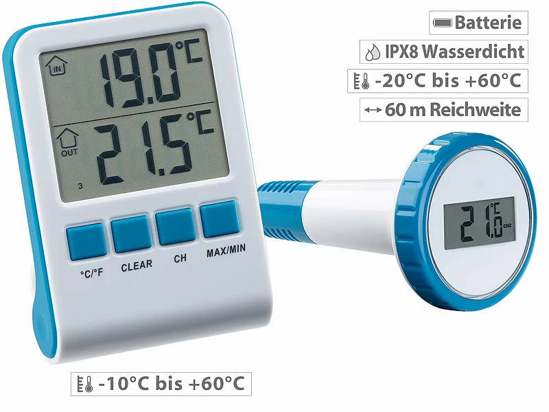 Infactory Wasserthermometer:Digitales Teich- Und Poolthermometer Mit LCD-Funk-Empfänger, IPX8 1 Infactory Wasserthermometer:Digitales Teich- Und Poolthermometer Mit LCD-Funk-Empfänger, IPX8