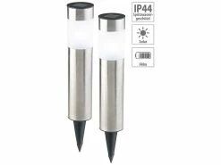 Lunartec Solarlampe Garten:2er-Set Elegante Solar-LED-Wegeleuchten Aus Edelstahl, Mit Lichtsensor