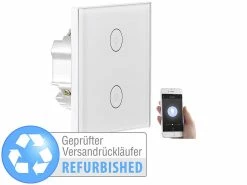 Luminea Home Control Alexa WiFi-Lichtschalter:Touch-Doppel-Lichttaster, Versandrückläufer