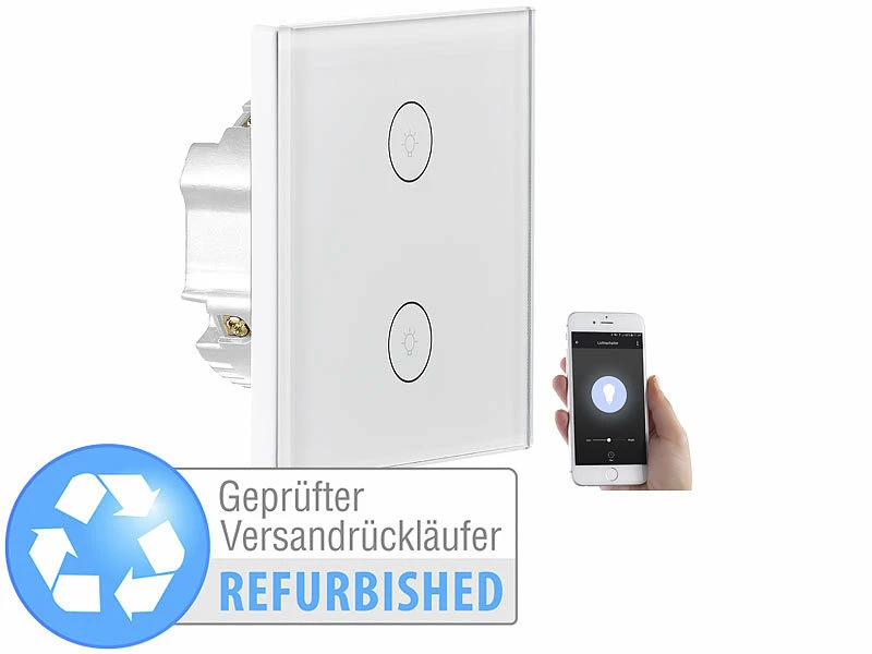 Luminea Home Control Alexa WiFi-Lichtschalter:Touch-Doppel-Lichttaster, Versandrückläufer 1 Luminea Home Control Alexa WiFi-Lichtschalter:Touch-Doppel-Lichttaster, Versandrückläufer