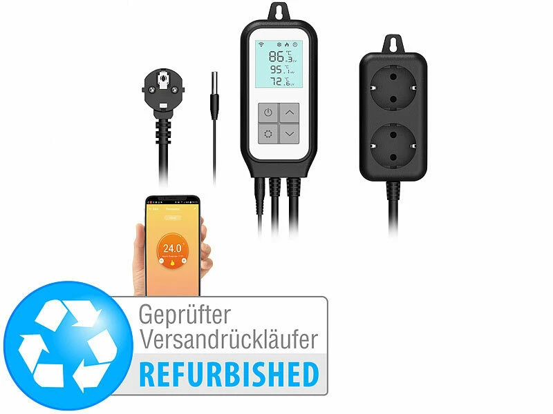 Revolt Universalthermostat:WLAN-Steckdosen-Thermostat Für 2 Geräte, Sensor, App,Versandrückläufer 1 Revolt Universalthermostat:WLAN-Steckdosen-Thermostat Für 2 Geräte, Sensor, App,Versandrückläufer
