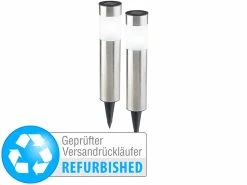 Lunartec Kleine Solarleuchten:2er-Set Elegante Solar-LED-Wegeleuchten Versandrückläufer