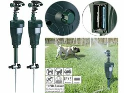 Royal Gardineer Katzen-Vertreiber:2er-Set Wasserstrahl-Tierschreck, PIR-Sensor, Batteriebetrieb, 120 M²