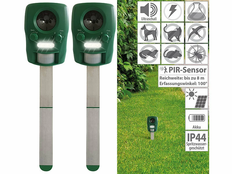 Exbuster Tierscheuche:2er-Set Ultraschall-Solar-Tierschrecke Mit Bewegungssensor, IP44 1 Exbuster Tierscheuche:2er-Set Ultraschall-Solar-Tierschrecke Mit Bewegungssensor, IP44