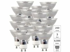 Luminea 18er-Set LED-Spotlights, Glasgehäuse, GU10, 3 W, 250 Lm