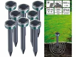 Royal Gardineer Wühlmausschreck:8er-Set Umweltfreundlicher Solar-Maulwurffrei Mit Akku, 400 Hz, IP44