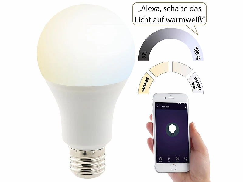 Luminea Home Control WLAN-Birnen Alexa:WLAN-LED-Lampe, Für Alexa, Siri & Google Assistant, Versandrückläufer 8 Luminea Home Control WLAN-Birnen Alexa:WLAN-LED-Lampe, Für Alexa, Siri & Google Assistant, Versandrückläufer – Bild 8