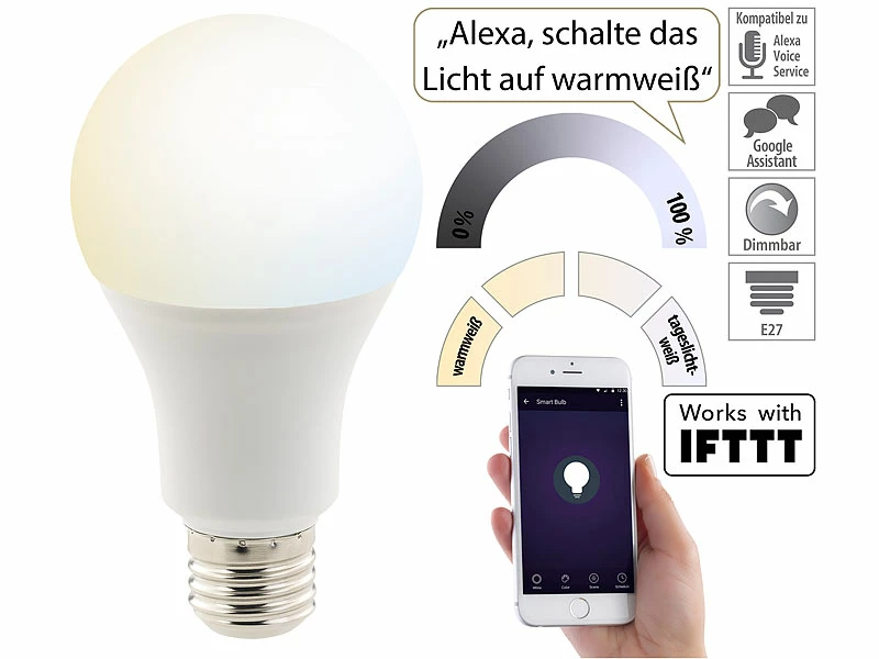 Luminea Home Control WLAN-Birnen Alexa:WLAN-LED-Lampe, Für Alexa, Siri & Google Assistant, Versandrückläufer 2 Luminea Home Control WLAN-Birnen Alexa:WLAN-LED-Lampe, Für Alexa, Siri & Google Assistant, Versandrückläufer – Bild 2
