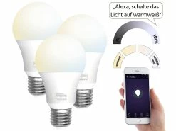 Luminea Home Control Funkgesteuerte Lampen:3er-Set WLAN-LED-Lampen, E27, 806lm, Für Alexa & Google Assistant, CCT -Haushalt Verkäufe zx2881 2