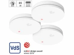 VisorTech Optische Rauchwarnmelder:3er-Set Fotoelektrische Slim-Rauchwarnmelder, 10-Jahres-Batterie, VDS