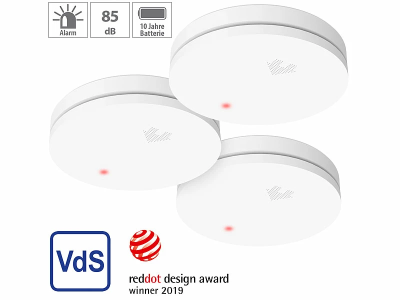 VisorTech Optische Rauchwarnmelder:3er-Set Fotoelektrische Slim-Rauchwarnmelder, 10-Jahres-Batterie, VDS 1 VisorTech Optische Rauchwarnmelder:3er-Set Fotoelektrische Slim-Rauchwarnmelder, 10-Jahres-Batterie, VDS