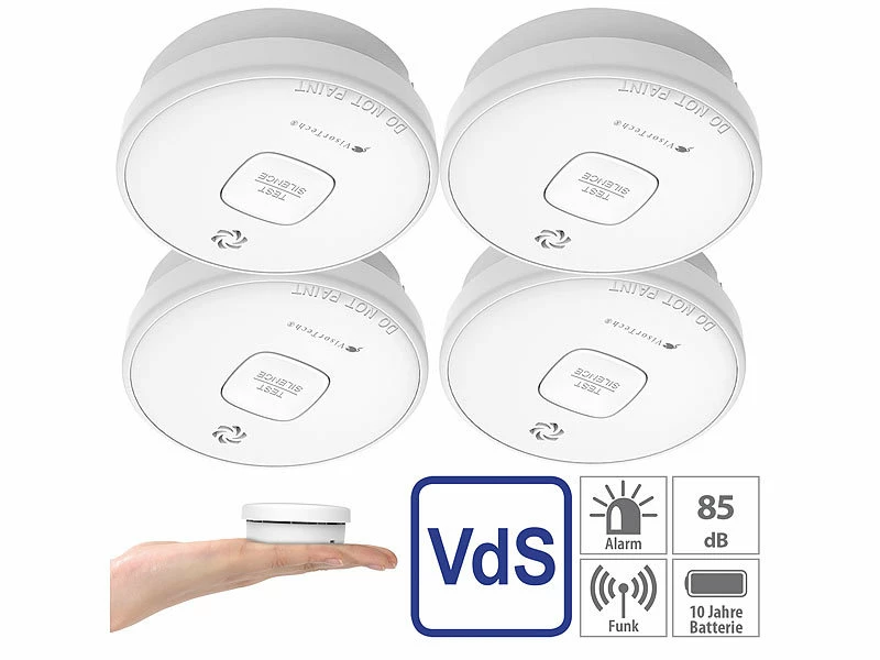 VisorTech Rauchmelder 10 Jahre:4er-Set Fotoelektrische Rauchwarnmelder Mit 10-J.-Batterie, 85 DB, VdS 1 VisorTech Rauchmelder 10 Jahre:4er-Set Fotoelektrische Rauchwarnmelder Mit 10-J.-Batterie, 85 DB, VdS
