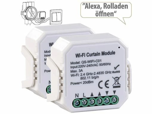 Luminea Home Control WLAN Rolladenschalter:2er-Set WLAN-Unterputzmodule Für Smarte Rollladen, App & Sprachbefehl -Haushalt Verkäufe zx5089 0