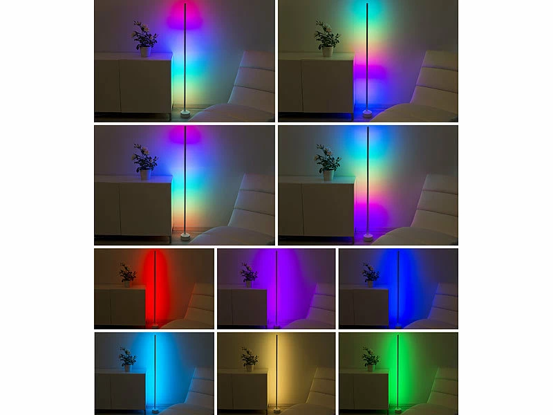 Luminea Home Control Eckleuchte:WLAN-Steh-/Eck-Leuchte Mit RGBW-IC-LEDs, 12 W, Dimmbar, App, Weiß 2 Luminea Home Control Eckleuchte:WLAN-Steh-/Eck-Leuchte Mit RGBW-IC-LEDs, 12 W, Dimmbar, App, Weiß – Bild 2