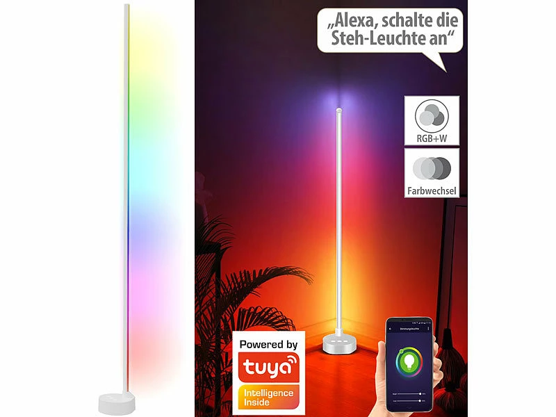 Luminea Home Control Eckleuchte:WLAN-Steh-/Eck-Leuchte Mit RGBW-IC-LEDs, 12 W, Dimmbar, App, Weiß 9 Luminea Home Control Eckleuchte:WLAN-Steh-/Eck-Leuchte Mit RGBW-IC-LEDs, 12 W, Dimmbar, App, Weiß – Bild 9