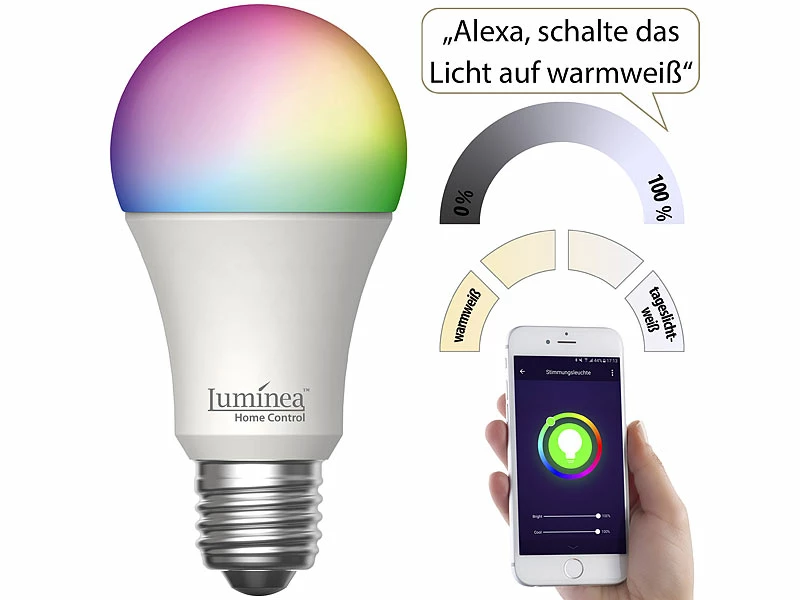 Luminea Home Control WLAN-Lampen Alexa:4er-Set WLAN-LED-Lampen, E27, RGB-CCT, 14W(ersetzt 150W), 1.520lm, App 10 Luminea Home Control WLAN-Lampen Alexa:4er-Set WLAN-LED-Lampen, E27, RGB-CCT, 14W(ersetzt 150W), 1.520lm, App – Bild 10