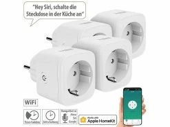 Luminea Home Control WLAN Steckdosen-Schalter:4er-Set WLAN-Steckdosen, Apple-HomeKit-zertifiziert, Sprachsteuerung