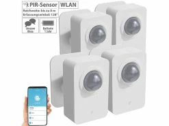 Luminea Home Control PIR Funkmelder:4er-Set ZigBee-PIR-Bewegungsmelder, 8 M Reichweite, App