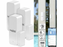 Luminea Home Control Alarmanlagen:3er-Set ZigBee-Tür- & Fensteralarm, Für Alexa, GA Und Siri, App