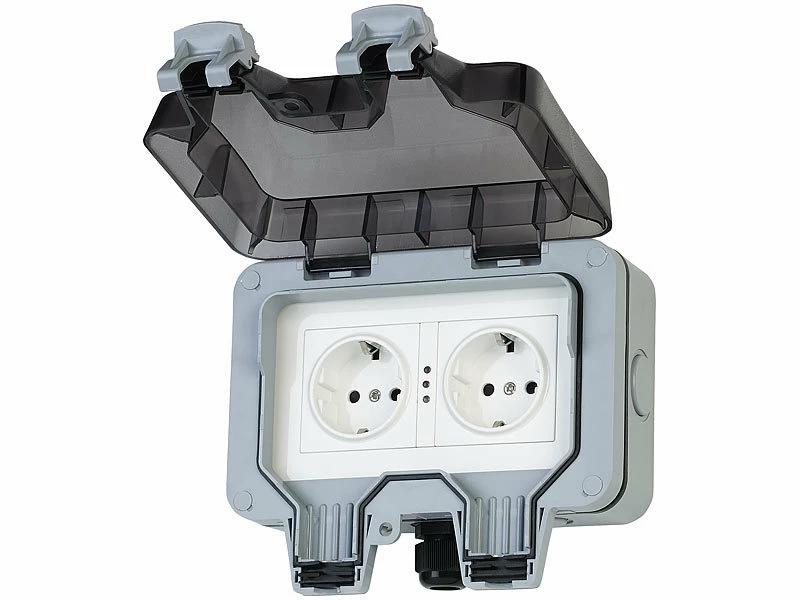 Luminea Home Control WLAN Steckdose:Outdoor-WLAN-Aufputz-Doppelsteckdose, Sprachbefehl, Strommessung, App 9 Luminea Home Control WLAN Steckdose:Outdoor-WLAN-Aufputz-Doppelsteckdose, Sprachbefehl, Strommessung, App – Bild 9