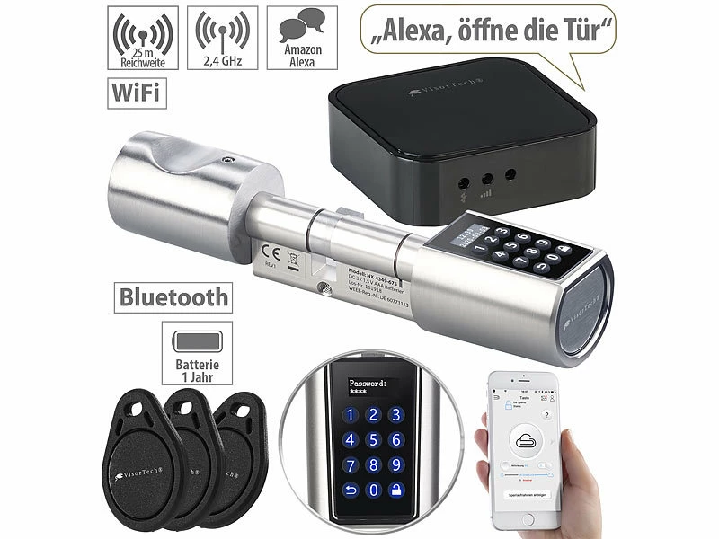 VisorTech Zahlenschloss:Elektronischer Tür-Schließzylinder, Transponder, Code, App, M Gateway 1 VisorTech Zahlenschloss:Elektronischer Tür-Schließzylinder, Transponder, Code, App, M Gateway