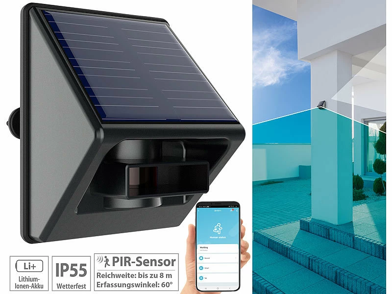 Luminea Home Control Bewegungs Melder:ZigBee-kompatibler Outdoor-PIR-Sensor Mit Solarpanel, App, IP55 1 Luminea Home Control Bewegungs Melder:ZigBee-kompatibler Outdoor-PIR-Sensor Mit Solarpanel, App, IP55
