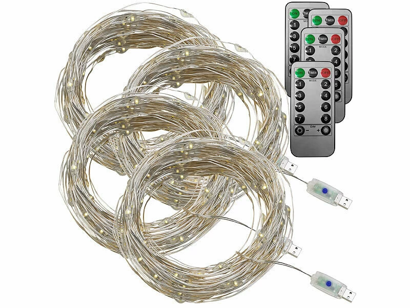 Lunartec USB-Lichterkette Timer:4er-Set USB-LED-Lichterdraht, 100 LEDs, 8 Modi, 10 M, Tageslichtweiß 3 Lunartec USB-Lichterkette Timer:4er-Set USB-LED-Lichterdraht, 100 LEDs, 8 Modi, 10 M, Tageslichtweiß – Bild 3