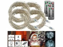 Lunartec USB-Lichterkette Timer:4er-Set USB-LED-Lichterdraht, 100 LEDs, 8 Modi, 10 M, Tageslichtweiß