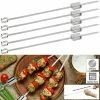 Rosenstein & Söhne Spieße Zum Grillen:6er-Set XXL-Edelstahl-Grillspieße Mit Schiebemechanismus, Je 34 Cm