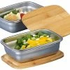 Rosenstein & Söhne Schüssel:2er-Set Edelstahl-Aufbewahrungsschale Mit Bambusdeckel