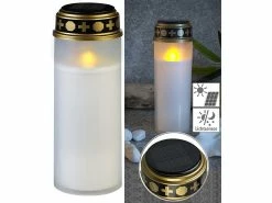 PEARL Grablicht:XXL-Solar-LED-Grabkerze Mit Dauerlicht Und Akku, 21 Cm, Weiß