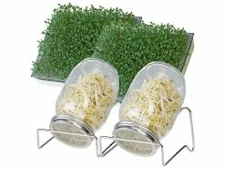 Royal Gardineer Anzuchtglas:2er-Set Keimgläser Mit Metall-Ständer, Kressesieb, Auffangschale, 1 L