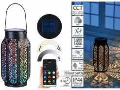 Lunartec Solartischleuchten:Smarte Solar-Laterne Aus Metall Mit RGB-CCT-LEDs, App, Bluetooth, IP44