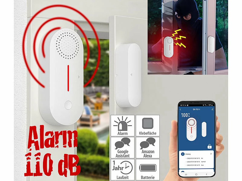 VisorTech Alarmanlage Türkontakt:2er-Set WLAN-Tür- & Fensteralarme Mit Sirene, App Und Sprachsteuerung 10 VisorTech Alarmanlage Türkontakt:2er-Set WLAN-Tür- & Fensteralarme Mit Sirene, App Und Sprachsteuerung – Bild 10