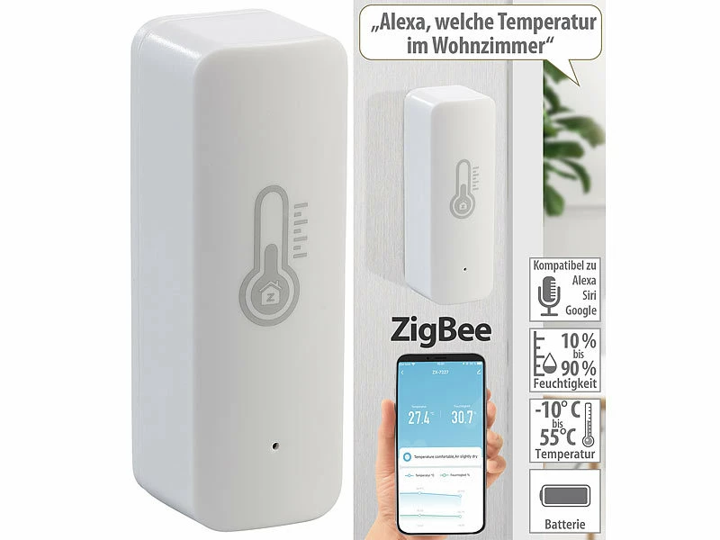 Luminea Home Control Temperatur Datenlogger:4er-Set ZigBee-Temperatur- & Luftfeuchtigkeits-Sensoren Mit App 9 Luminea Home Control Temperatur Datenlogger:4er-Set ZigBee-Temperatur- & Luftfeuchtigkeits-Sensoren Mit App – Bild 9