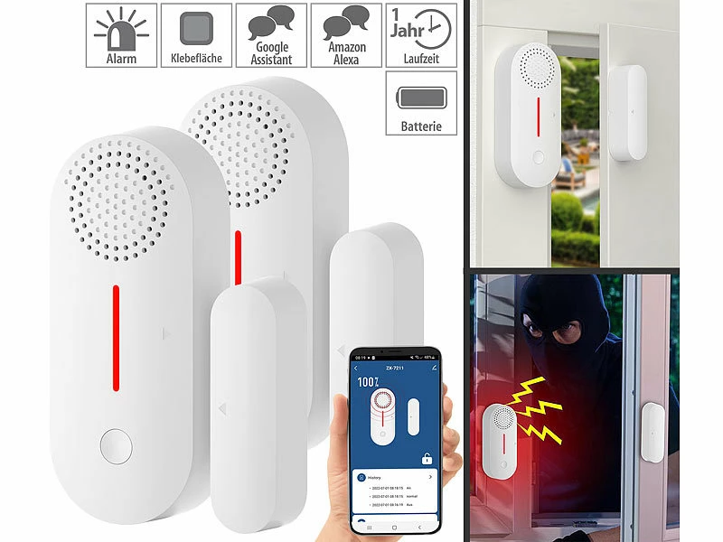 VisorTech Alarmanlage Türkontakt:2er-Set WLAN-Tür- & Fensteralarme Mit Sirene, App Und Sprachsteuerung 1 VisorTech Alarmanlage Türkontakt:2er-Set WLAN-Tür- & Fensteralarme Mit Sirene, App Und Sprachsteuerung
